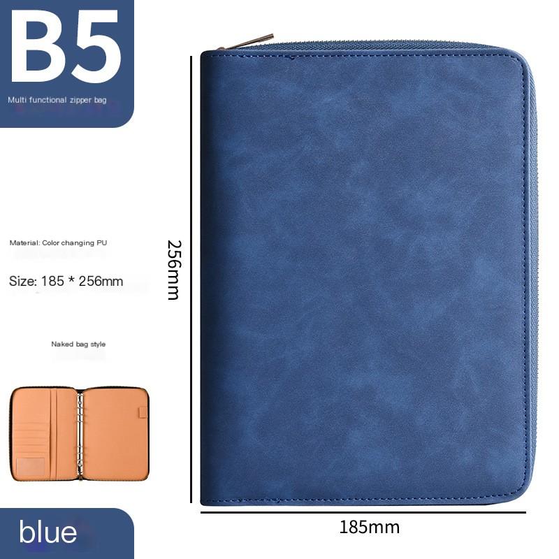 Fine Faux PU Leather Hardcover Gift Zipper 6 Rings Loose-leaf Spiral Notebook Retro B5 Organizer/Planner