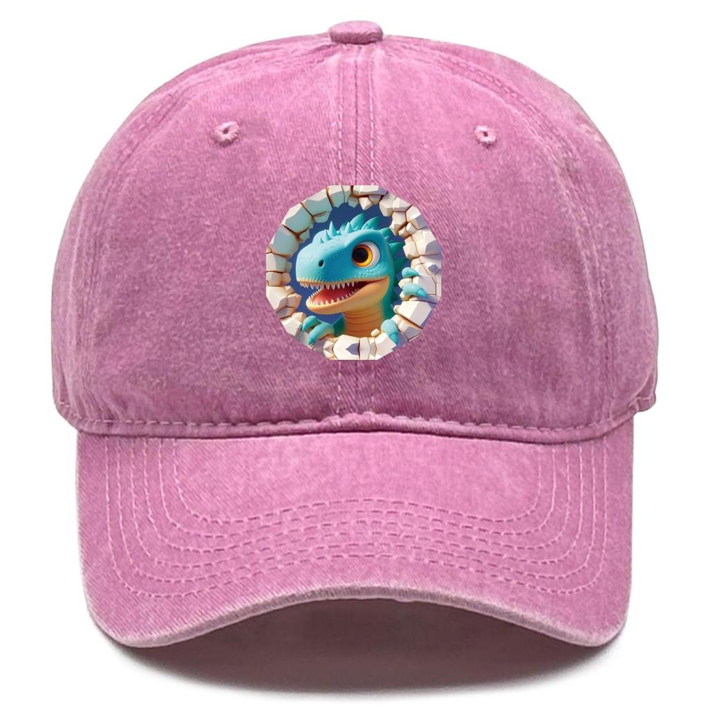 Cartoon Dinosaur Print Snapback Sun Hat, Animal Dad Hat Cozy Sun Protective Slouchy Vintage-Inspired Adjustable Baseball Cap