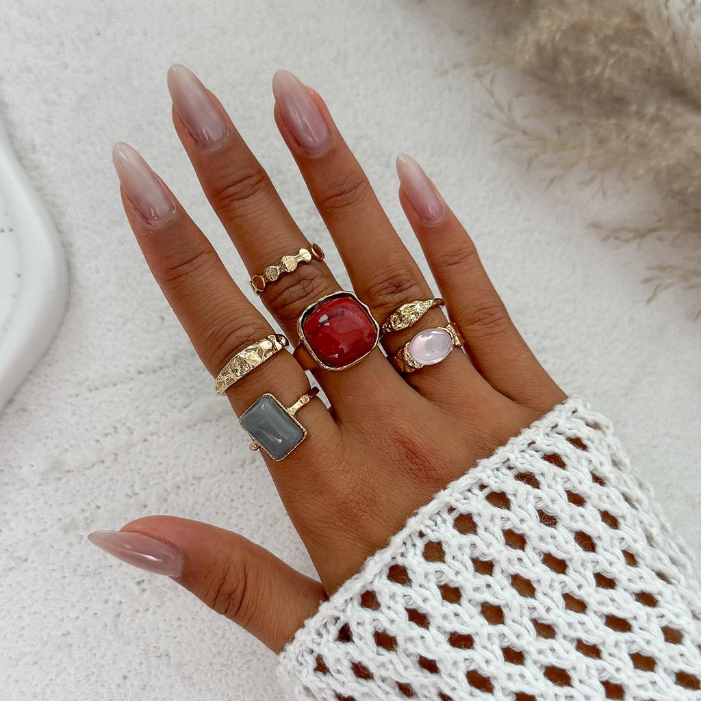 Accessories, Feel Inlaid Acrylic Ring, Light Luxury Irregular Alloy Ring