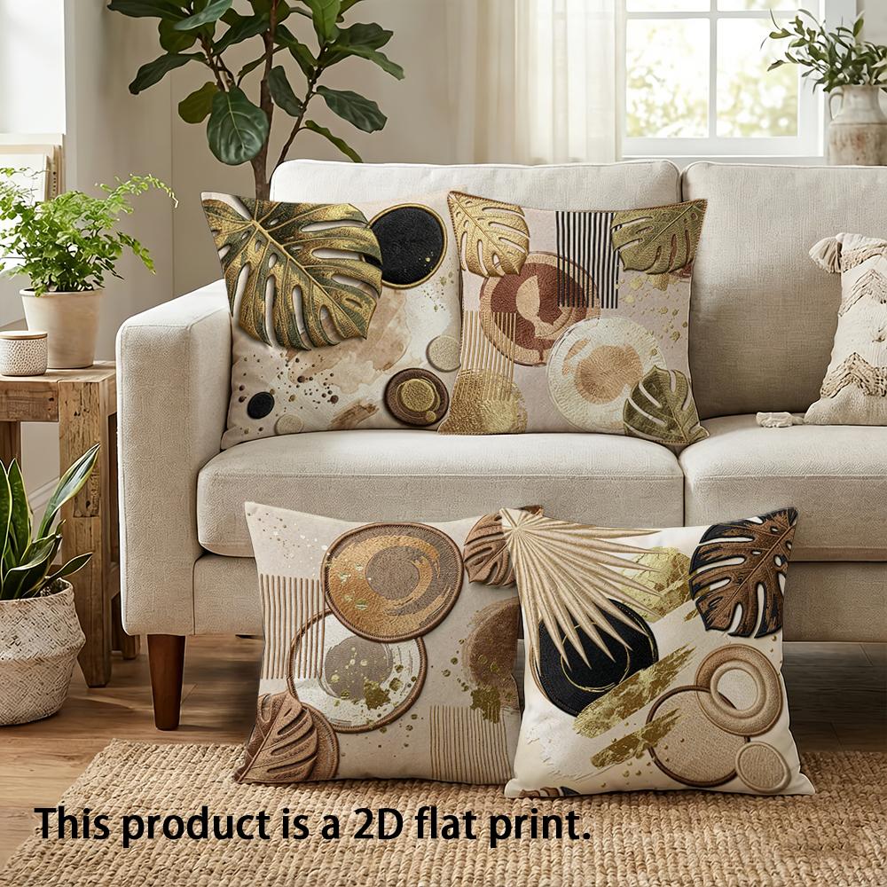 1pc Boho Abstract Geometric Tropical Leaves Throw Pillow Covers Neutral Gold Brown Tone Couch Cushion Cases for Home Decor