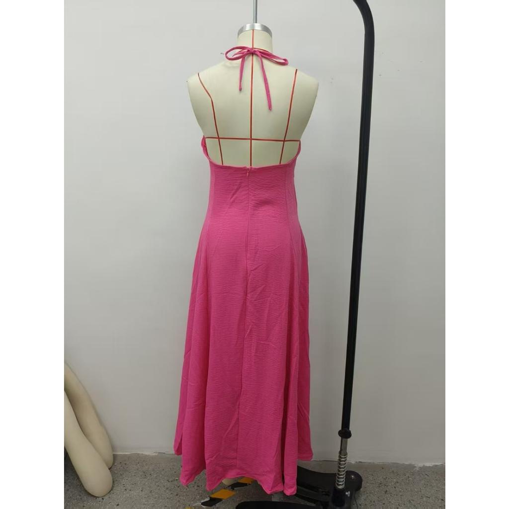 Spring Summer Women's Linen Cotton Blend Simple Backless Sleeveless Long Maxi Dress for Europe America