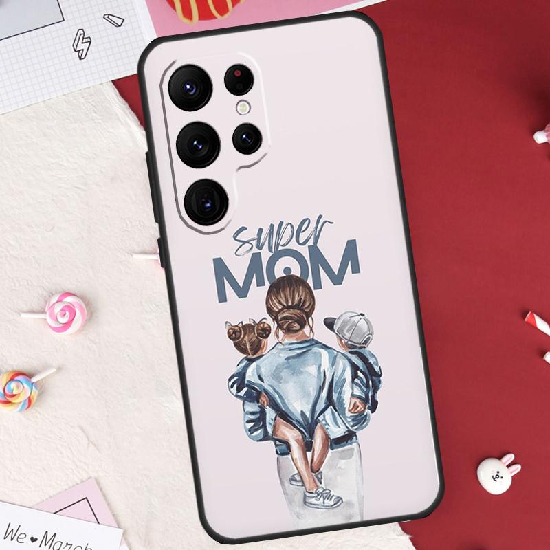 Super Mom Love Kid Case For Samsung Galaxy S24 FE S20 FE S21 S22 S23 S25 S26 Ultra S10 Plus S25 FE Cover Shell
