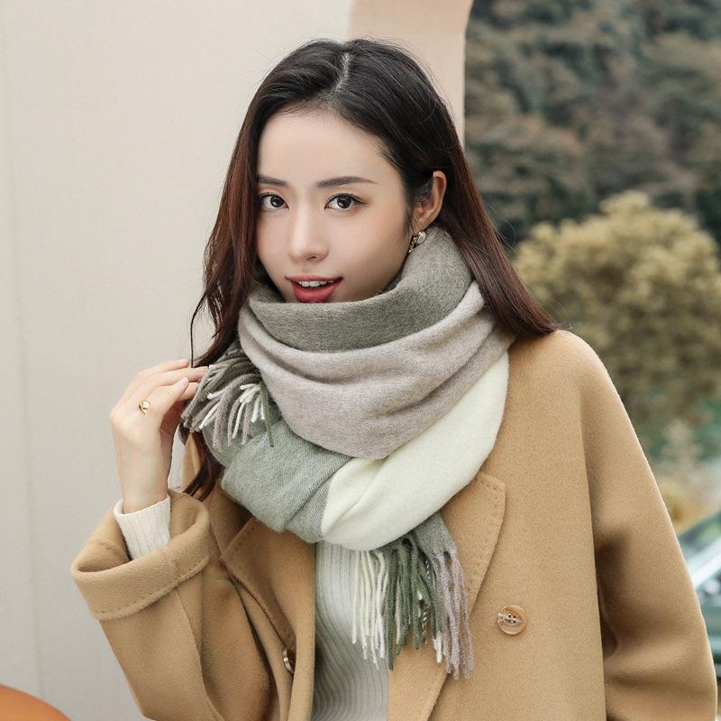 Pure wool plaid scarf women's winter versatile new gift thickened warm scarf cashmere shawl high-end