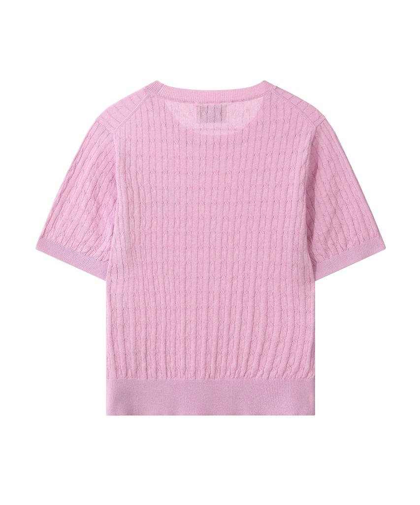 CGP (Women) Small Square Logo Cable Short Sleeve Knit - Pink