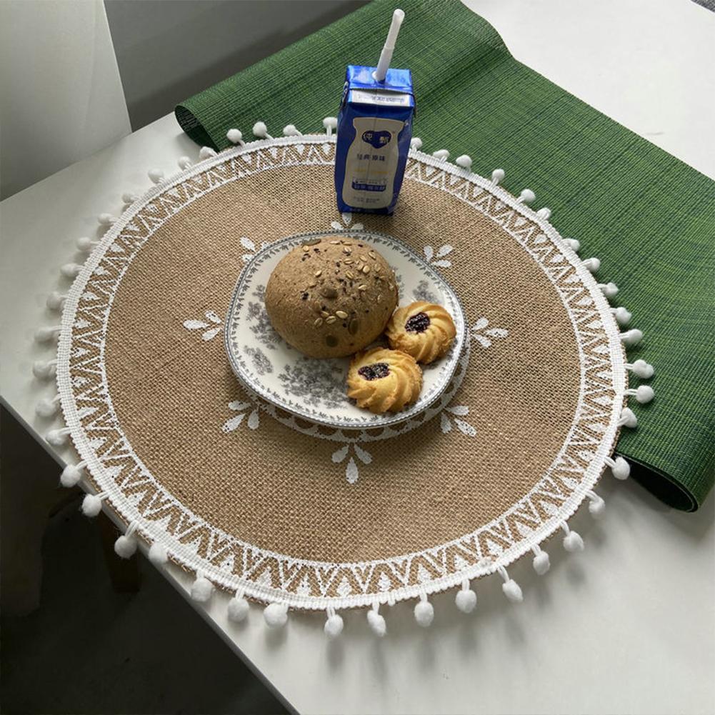 4pcs Jute Simple Tableware Mat Home Round Woven Mat Restaurant Retro Decorative Placemat