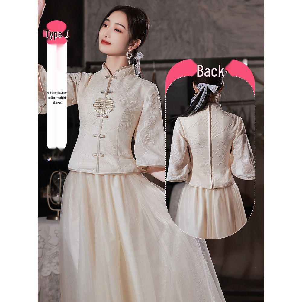 Champagne Bridesmaid Dress - Women's Winter To Summer Petite Gown with Enhanced Design