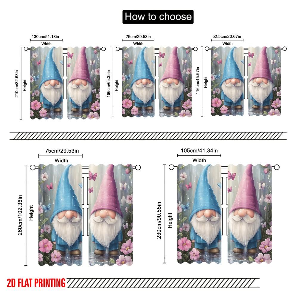 2pcs  2D plane printing Curtain Popular Cute Gnomes Butterflies Rain Flowers_a (3) 100% Polyester (without rod) Art Deco Festive