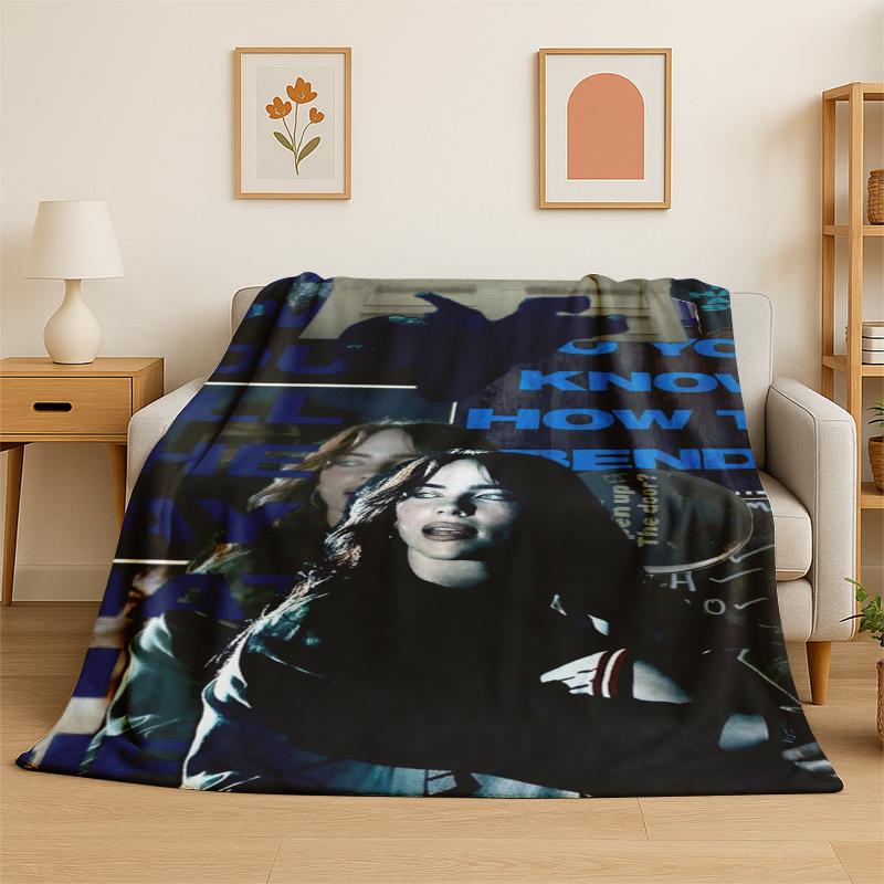 

3D Billie Eilish Singer Star Flannel Blanket Soft Warm Throw Blanket for Bedroom Living Room Bed Travel Camping Picnic Gift 75x90cm