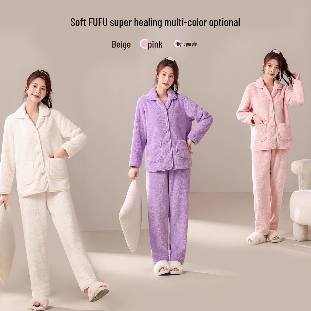Women's Plus Velvet Coral Fleece Pajamas - Thickened Soft Homewear Set for Girls, Autumn/Winter 2025 New