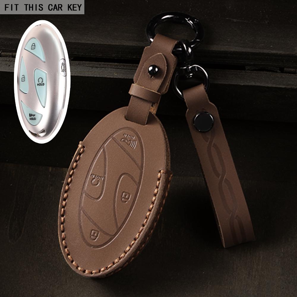 5 7 Bottons Car Key Fob Case Cover Keychain for Hyundai Grandeur GN7 Kona Ev 2023 Lonic 6 Elantra 2023-2025 Leather Accessories