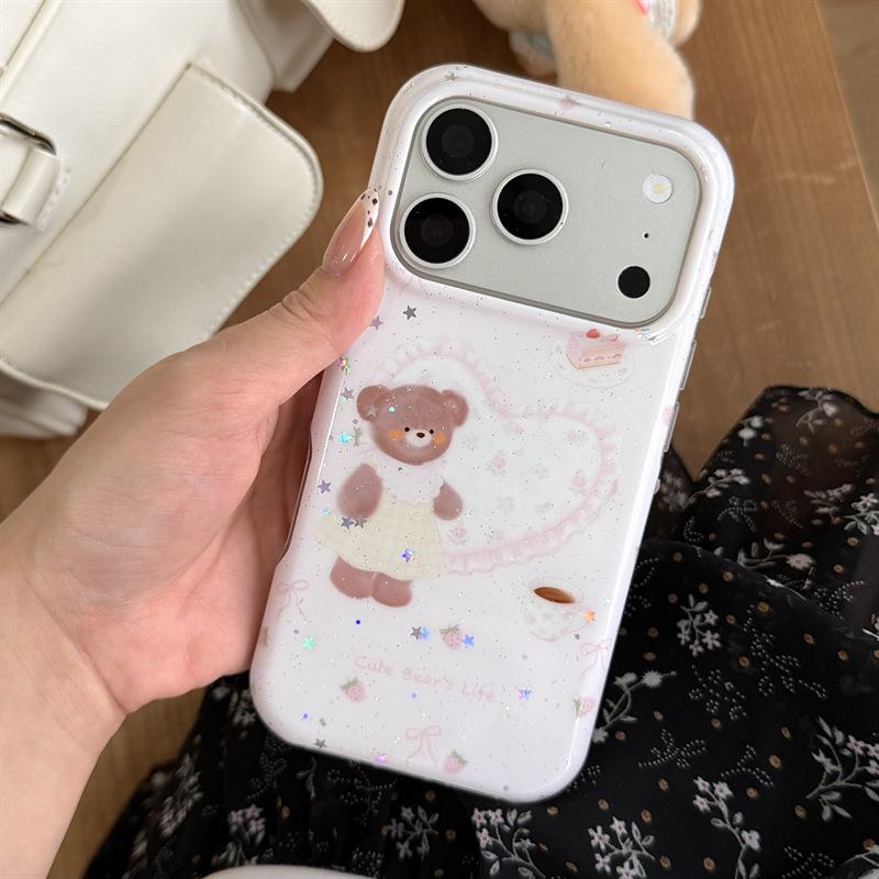 

Pink Strawberry Bear Heart iPhone Case for 16 Pro Max/15/14 (Girly Design) iPhone 16 Pro