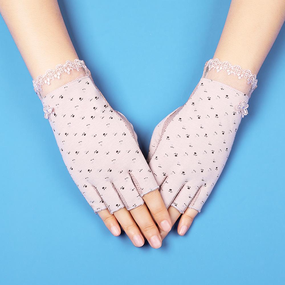 Sunscreen Gloves with Thin Fingers for Women In Summer Driving and Riding Anti Slip UV Tea Picking Manicure Half Finger Gloves