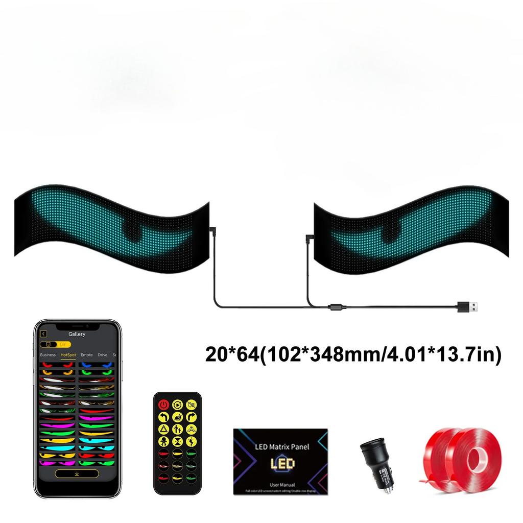 Dynamisches Big Devil Eyes Licht für Autos Buntes Auge LKW Windschutzscheibe Programmierbares LED-Display Flexible Weiche Leinwand Bluetooth