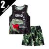 2 Pcs Summer Children's Camouflage Dinosaur Suit Boy Casual Fashion Handsome Vest Girl Comfortable Joker Shorts T-shirt Clothing