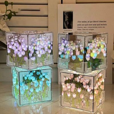 Acrylic LED Decorative Nights Lamp 21 Flowers Tulips Flower Table Lamp Mirror Light Birthday Gifts