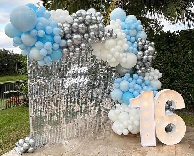 142pcs Blue White Silver Balloon Arch Set, Suitable for Twinkle Twinkle Little Star Party, Birthday Party, Wedding Decoration