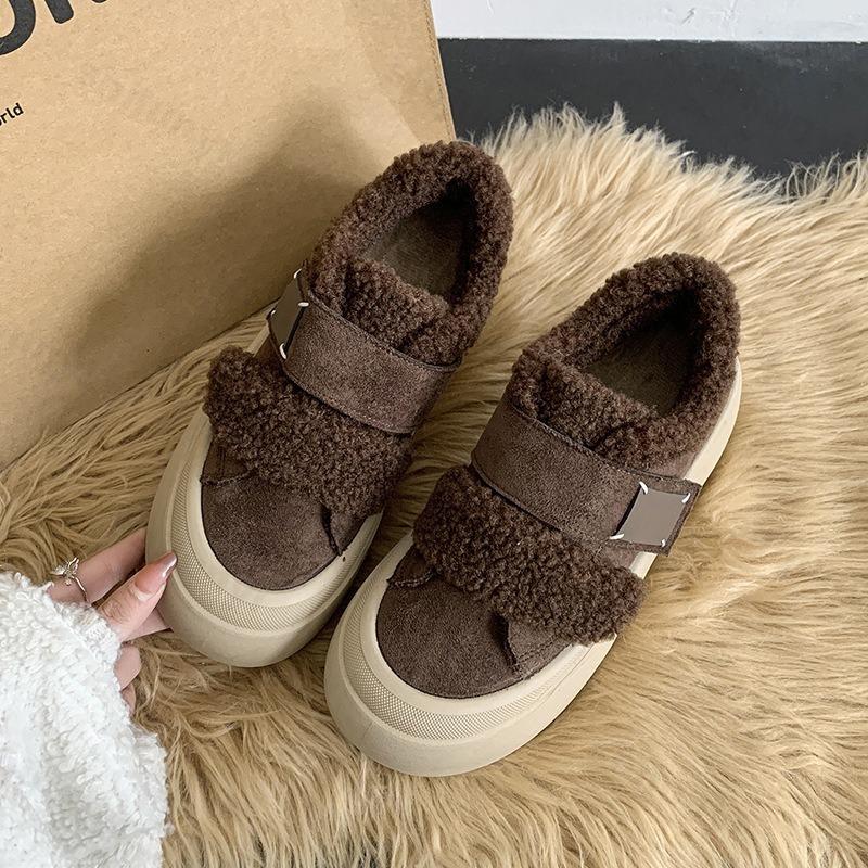 Retro Warm Thickern Hairy Vulcanize Shoes for Women 2026 Winter New Fashion Versatile Soft Plush Comfortable Chunky Cotton Shoes
