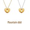 Qiong Yao 18K Gold Plated Stainless Steel Peach Heart Pendant Necklace & Earring Set - Smooth Surface & Elegant Design