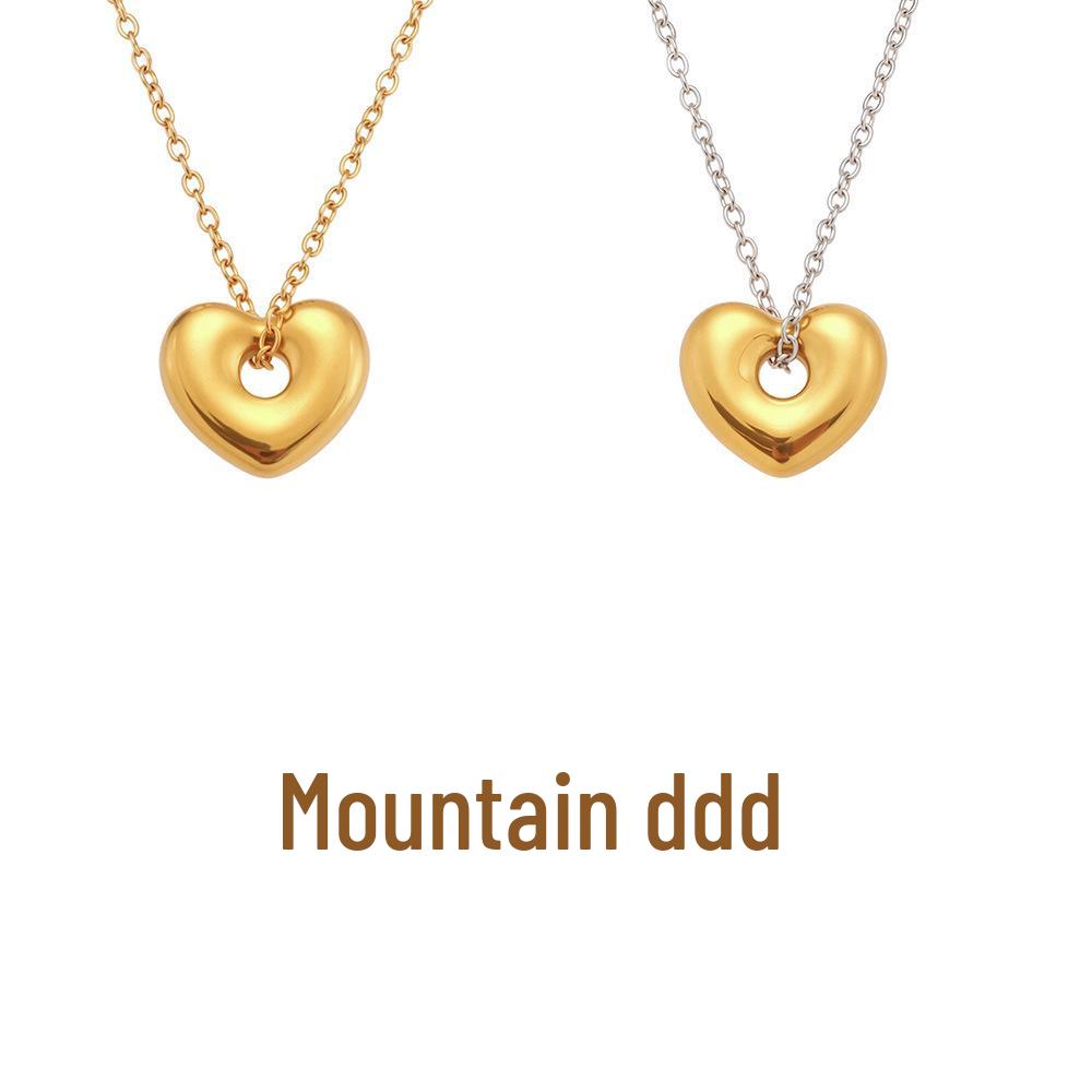 Qiong Yao 18K Gold Plated Stainless Steel Peach Heart Pendant Necklace & Earring Set - Smooth Surface & Elegant Design