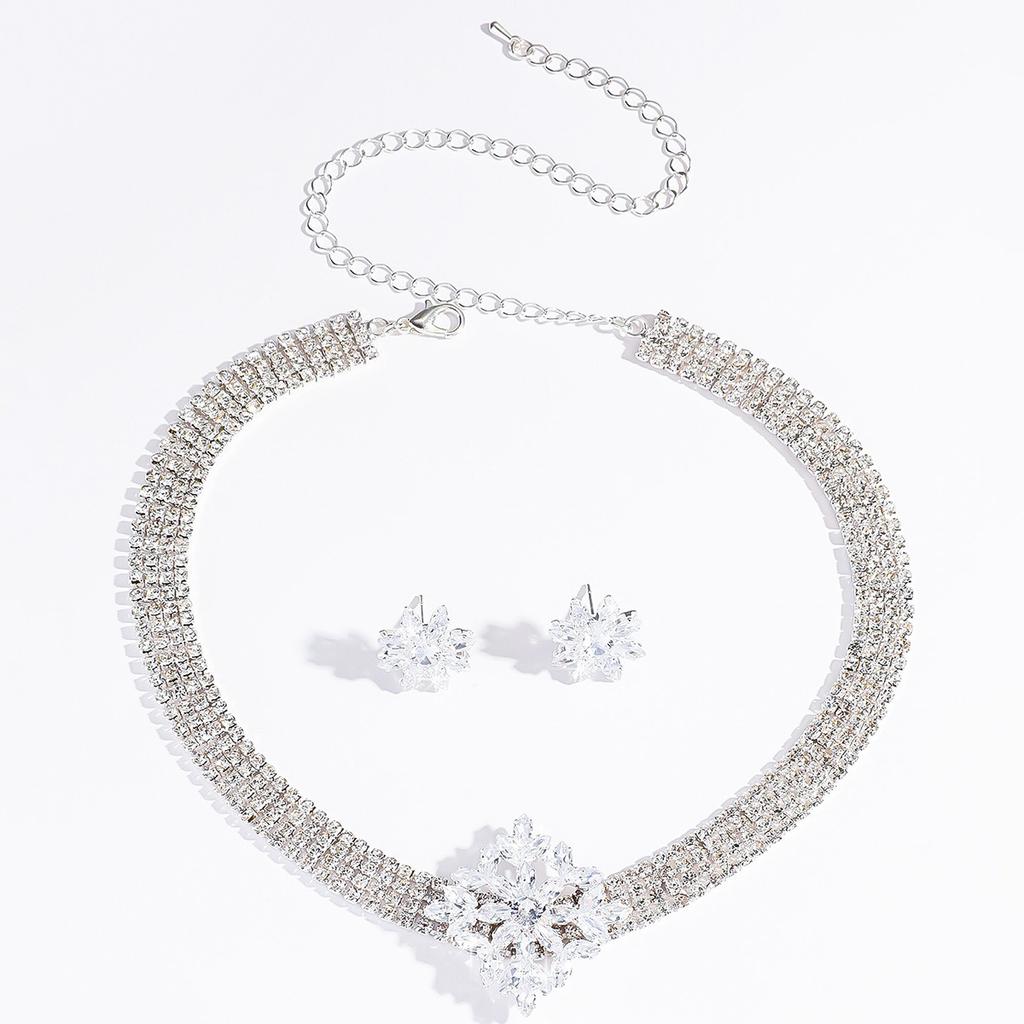 Medieval Design Full Diamond Oval Snowflake Zircon Necklace Earrings Bridal Suit Wedding Dress Dinner Accessories