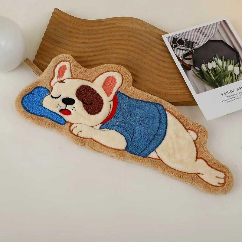 Cute Puppy Hand Towel Quick Drying Kitchen Cleaning Rag Coral Velvet Cartoon Animal Absorbent Bathroom Hanging Towel