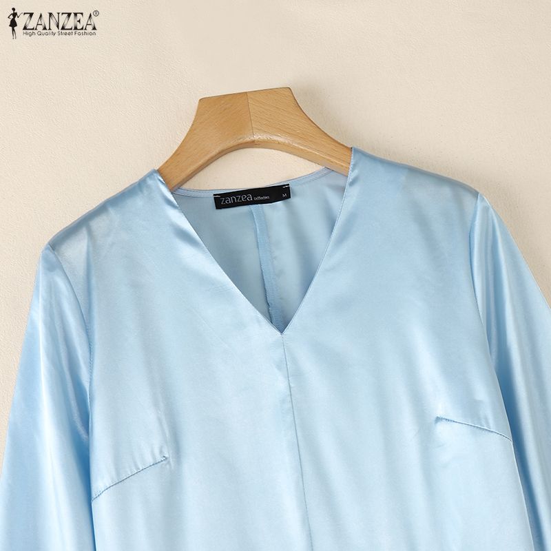 ZANZEA Women Casual V-Neck Elegant Half Sleeve Dress