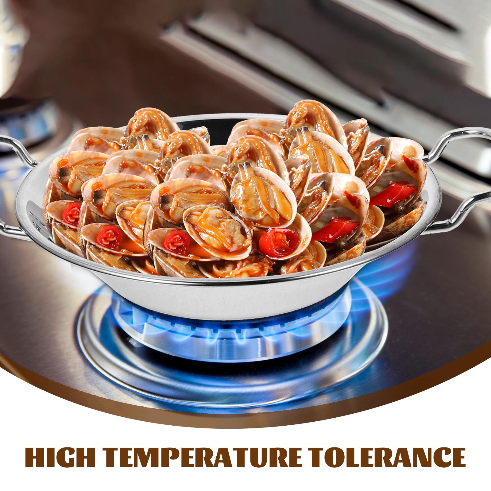 Dry Pot Double Handle Wok Stainless Steel Round Pan Kitchen Accessory For Home Hot Pot Seafood Vegetable Cooking 22X5CM