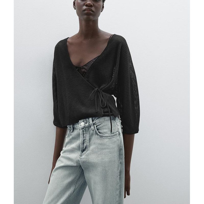 MD Spring/Summer New Arrival Women's Clothing New Chinese Style Elegance Black Strap Design Lightweight V-neck Knitted Jacket 6835301