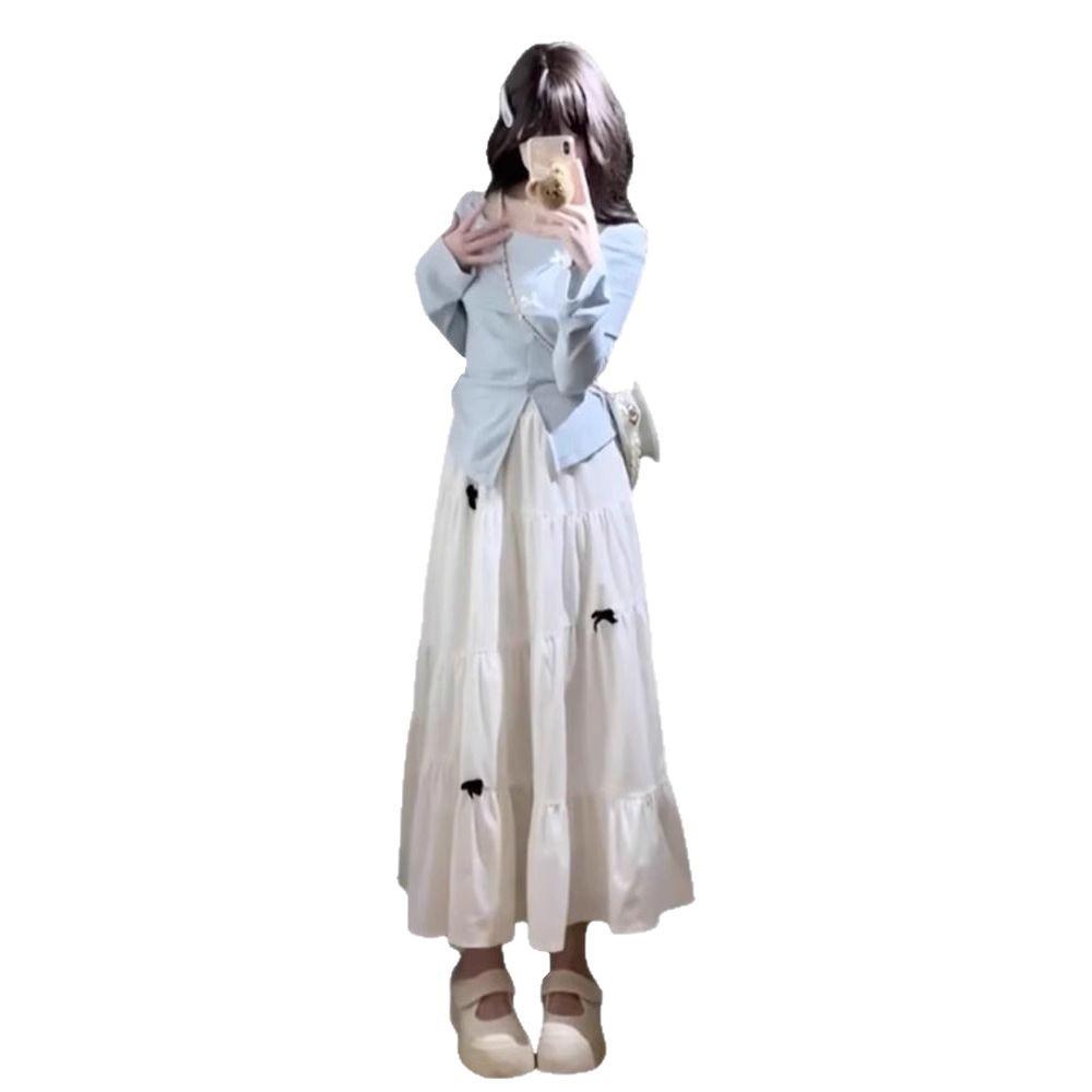 French Blue Long-Sleeve Spring Dress for Women 2025 - Small Sizes Available
