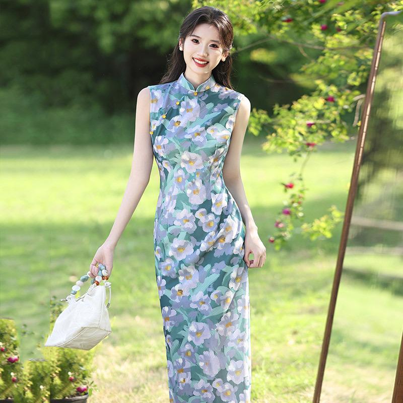 Grün ärmellos nationaler Stil neu Chinesisch Suzhou langer Cheongsam verbessert jung 1011 neu Damen hoher Sinn Sommer