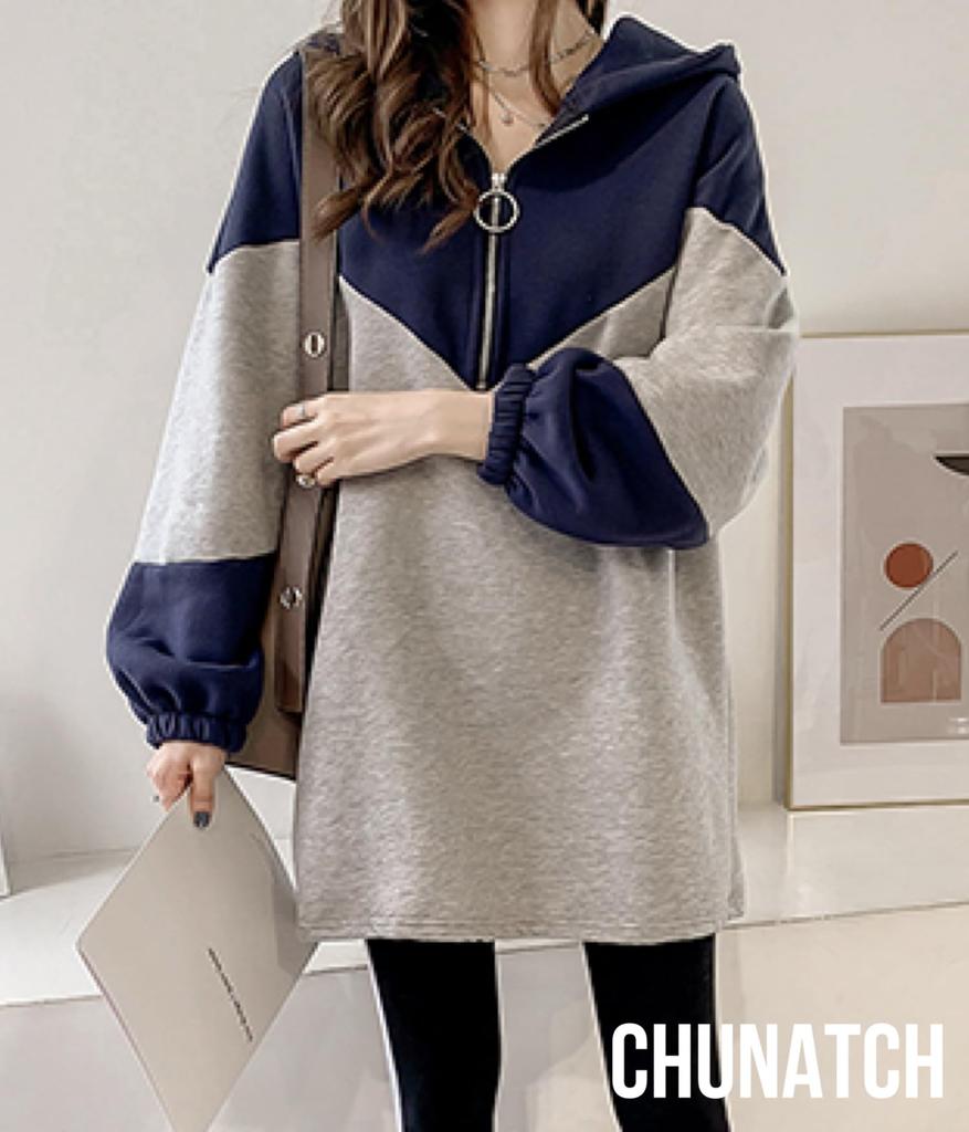 uniquely improved long solid perfect for and Lightweight and this green hoodie is perfect for or Size Chunach's zip-up hoodie, two-tone material,