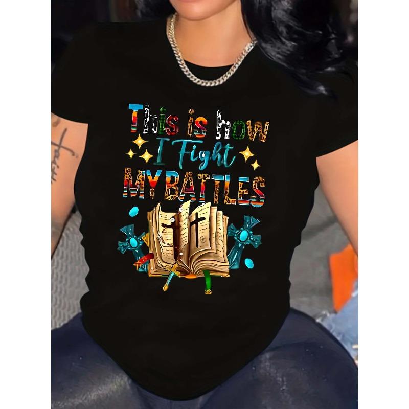 Vintage Book Print Round Neck Fashion Casual T-Shirt Women's Short Sleeve Top