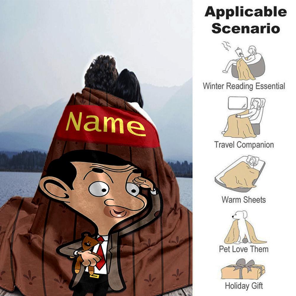 Customiz Name Personality Mr. Bean Blanket Soft &Warm Sofa Office Bed Travel Lunch Break Blanket, Gift Suitable All Seasons