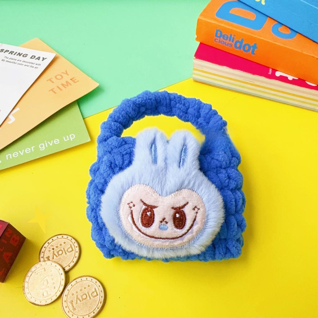 New Labubu Plush Wallet Hand Knitted Bluetooth Earphones Data Cable Storage Bag Protective Cover CLE