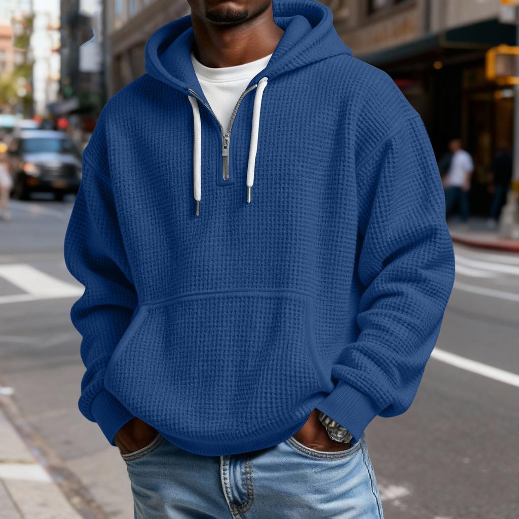 Men's Casual Solid Color Zipper Long Sleeve Hooded Sweatshirt, Everyday Zipper Casual Long Sleeve T-Shirt