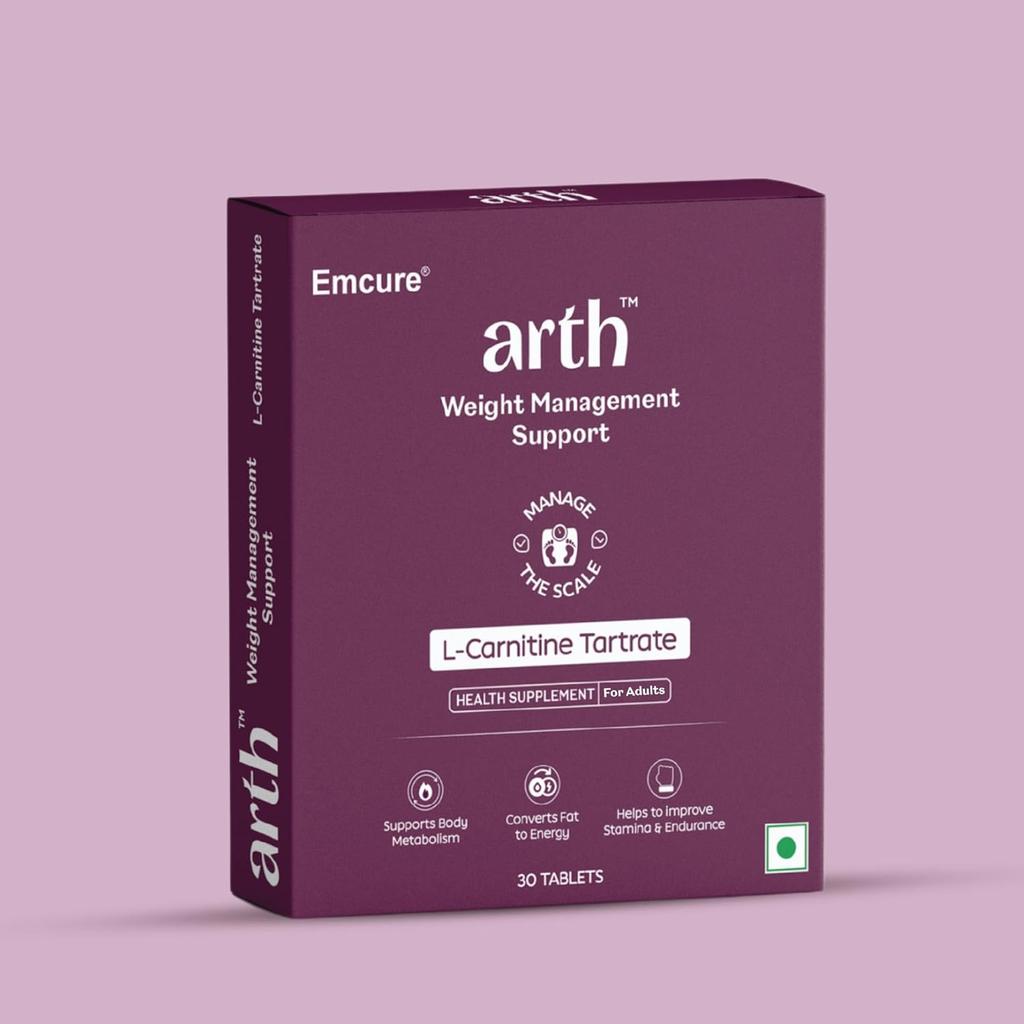 Emcure Arth Weight Management Supplement 1500 mg L-Carnitine Tartrate 30 Veg Tablets for Men and Women