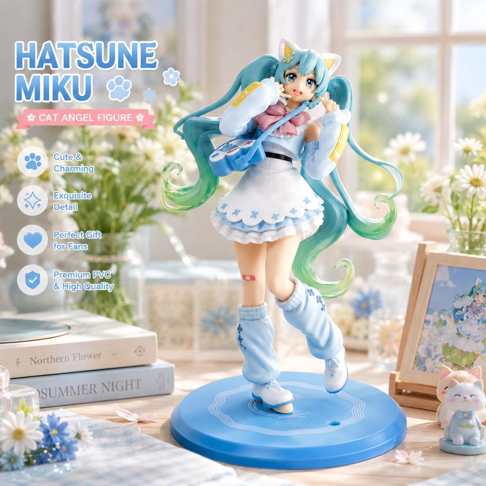 Hatsune Miku Cat Angel Figure 19cm Cute Anime PVC Collectible with Hair Perfect Gift Cute Hatsune Miku Fancy Collectible