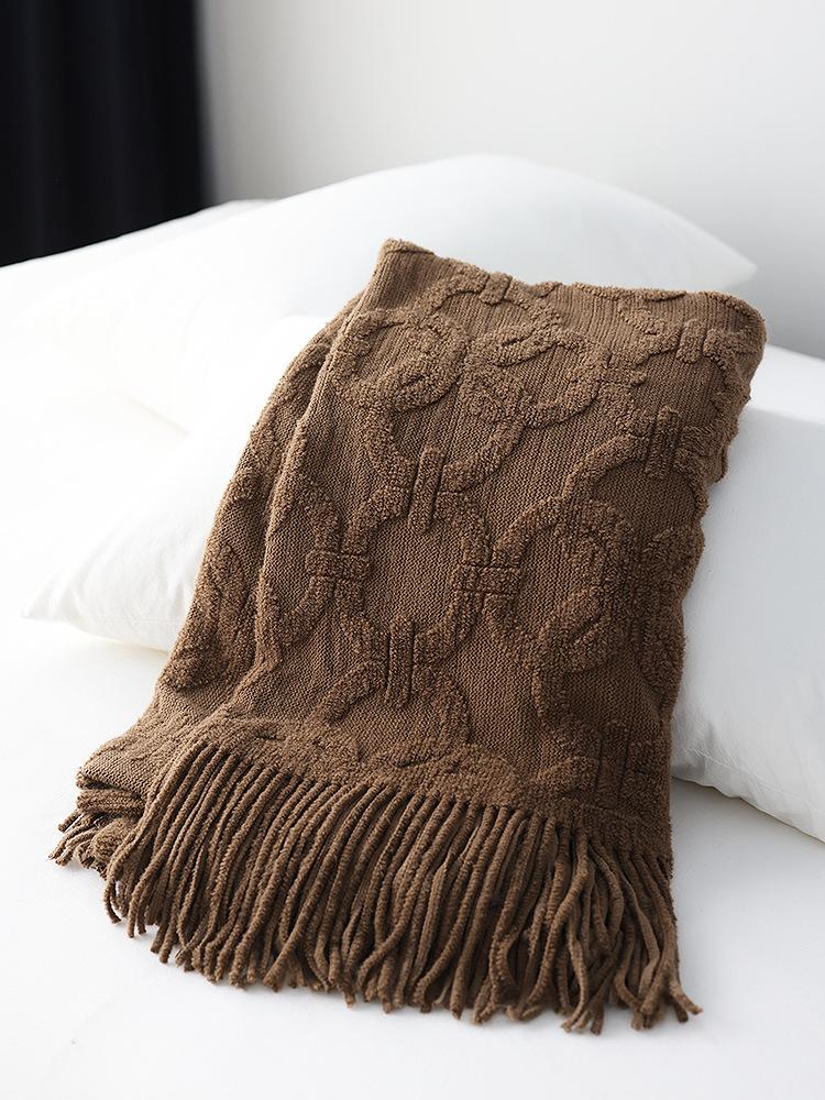 Nordic Knitted Throw Blanket Soft Fleece Bed Runner Sofa Decorative Gift 130X240CM коричневый
