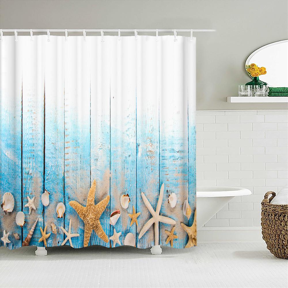 Beach Sea Palm Trees Shower Curtains Scenery Waterproof 3d Bathroom Curtains With Hooks Home Decoration Washable Bath Screen