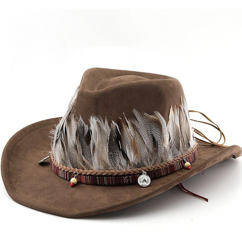 New Arrival Retro Fedora Hat With Feather Decoration Ethnic Jazz Style British Fashion Unisex Upturned Brim Cowboy Hat