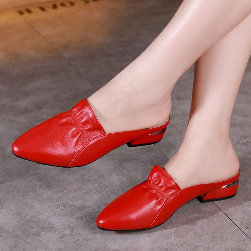 Fashion GKTINOO 2025 Summer Flats Lady Sandals Slippers Genuine Leather Slip On Pointed Women Mules Outdoor Slipper Shoes Woman Slides