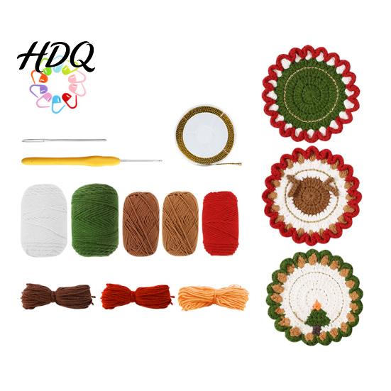 Handmade Cup Mat Christmas Bear Fruit Crochet Coaster Kit DIY Crocheting Beginner Friendly Set with Accessory Knitting Round Mug for Table