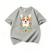 Welsh Corgi Surrounded Colorful Blooms Graphic Tee Kids 100 Cotton Crew Neck T Shirt Cute Puppy Print Short Sleeve Stylish Top