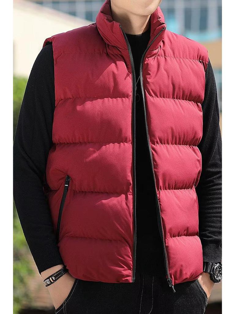 Men's Sleeveless Stand Collar Warm Cotton Waistcoat for Autumn/Winter