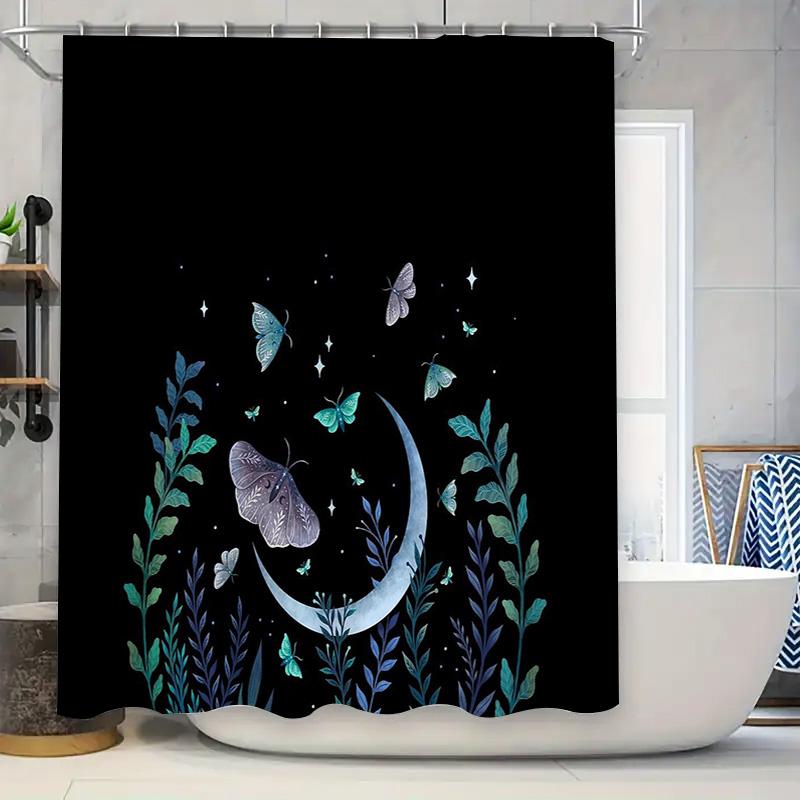 

Moon Floral Botanical Shower Curtain Nature Landscape Crescent Moon With Butterflies Forest Backdrop Bathroom Decor Artistic Wal W60H190(CM)-1 Pcs