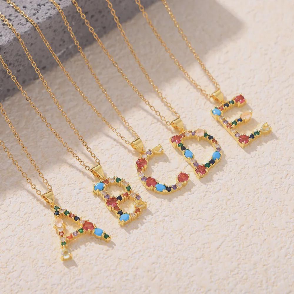 Colorful Zircon Alphabet Pendant Necklace - Hip-Hop Style