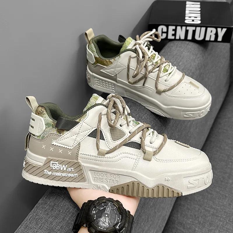 Fashion New Autumn Men's Sneakers Platform Men Shoes 2024 Trend Design Mesh Lace-up Vulcanized Shoes White Casual Sneakers Zapatillas