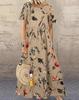 Plus Size Summer Loose Long Sleeve Round Neck Floral Print Casual Women's Holiday Beach Dress Vintage Style Maxi Dress