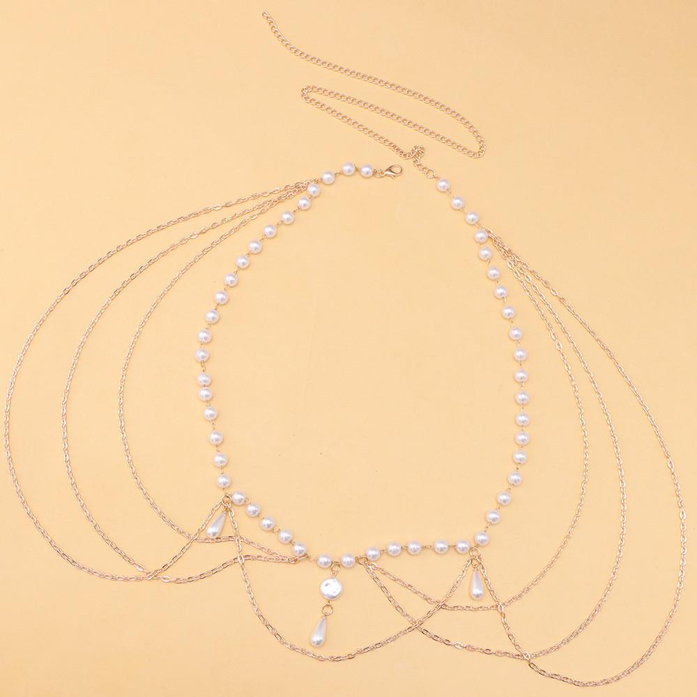 Vintage Metal Waist Chain With Pearl Tassels For Women Summer Fashion Accessory