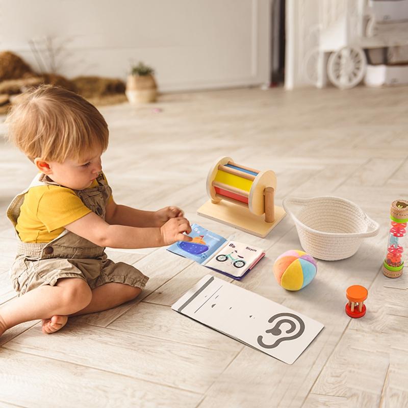 Montessori Infant Wooden Toy Set Color Cognition Educational Sensory Toy Baby Rain Stick Hourglass 3D Toddlers Story Cloth Book